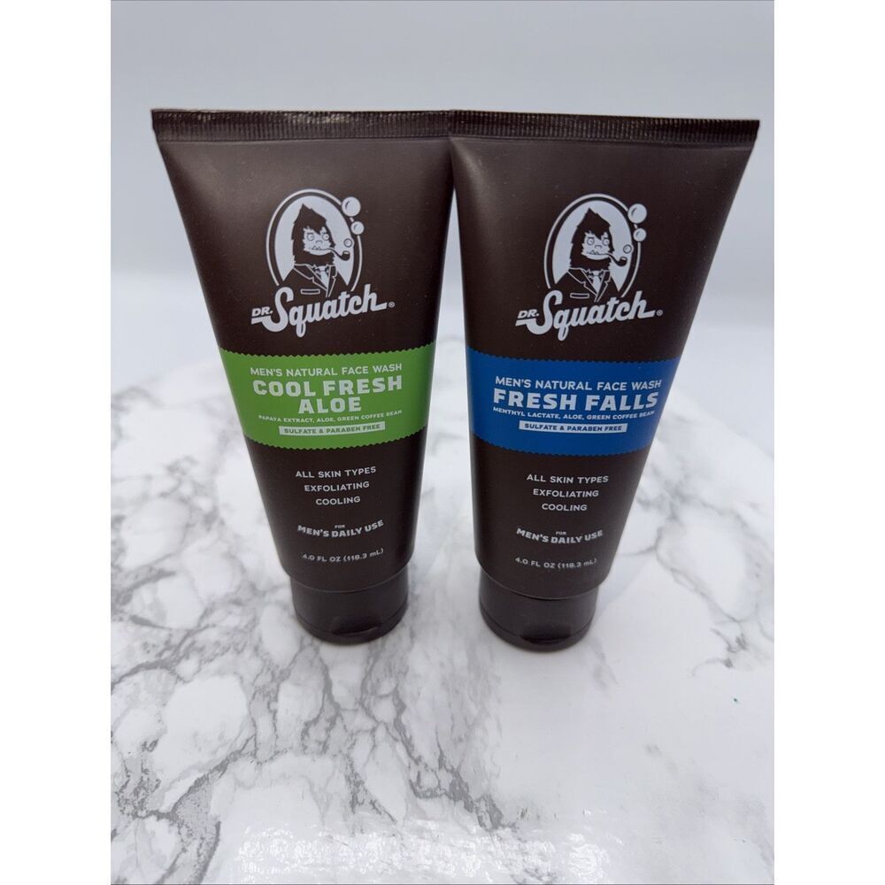 DR. SQUATCH Men’s Natural Face Wash: Cool Fresh Aloe & Fresh Falls-4 Oz Each